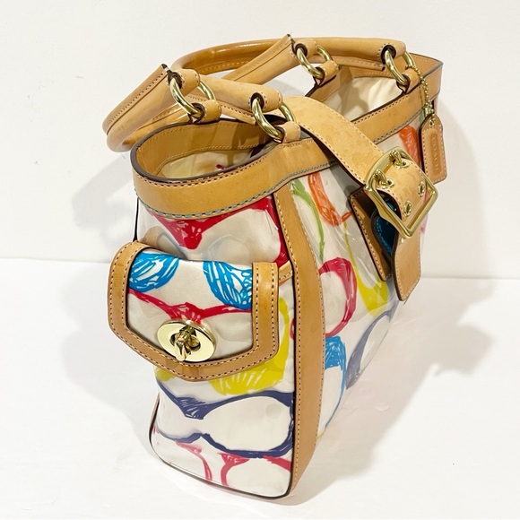 COACH Ltd Ed PVC MULTICOLOR SIGNATURE TSCRIBBLE C VACHETTA LEATHER BOXY TOTE BAG - Picture 2 of 7